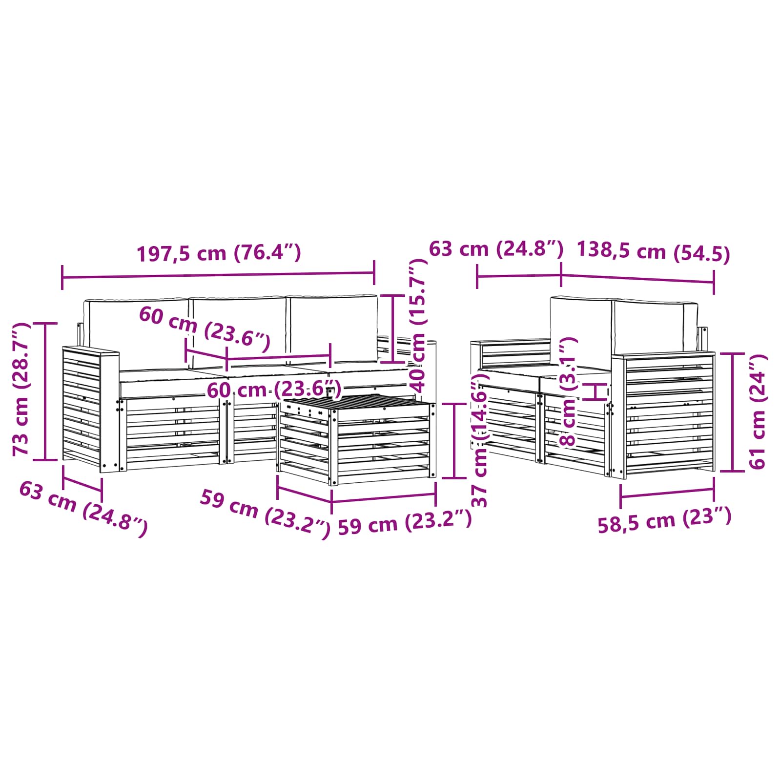 Sofa-Sets 6 pcs Natuurlijk en Lichtgrijs Massief Acaciahout image 7