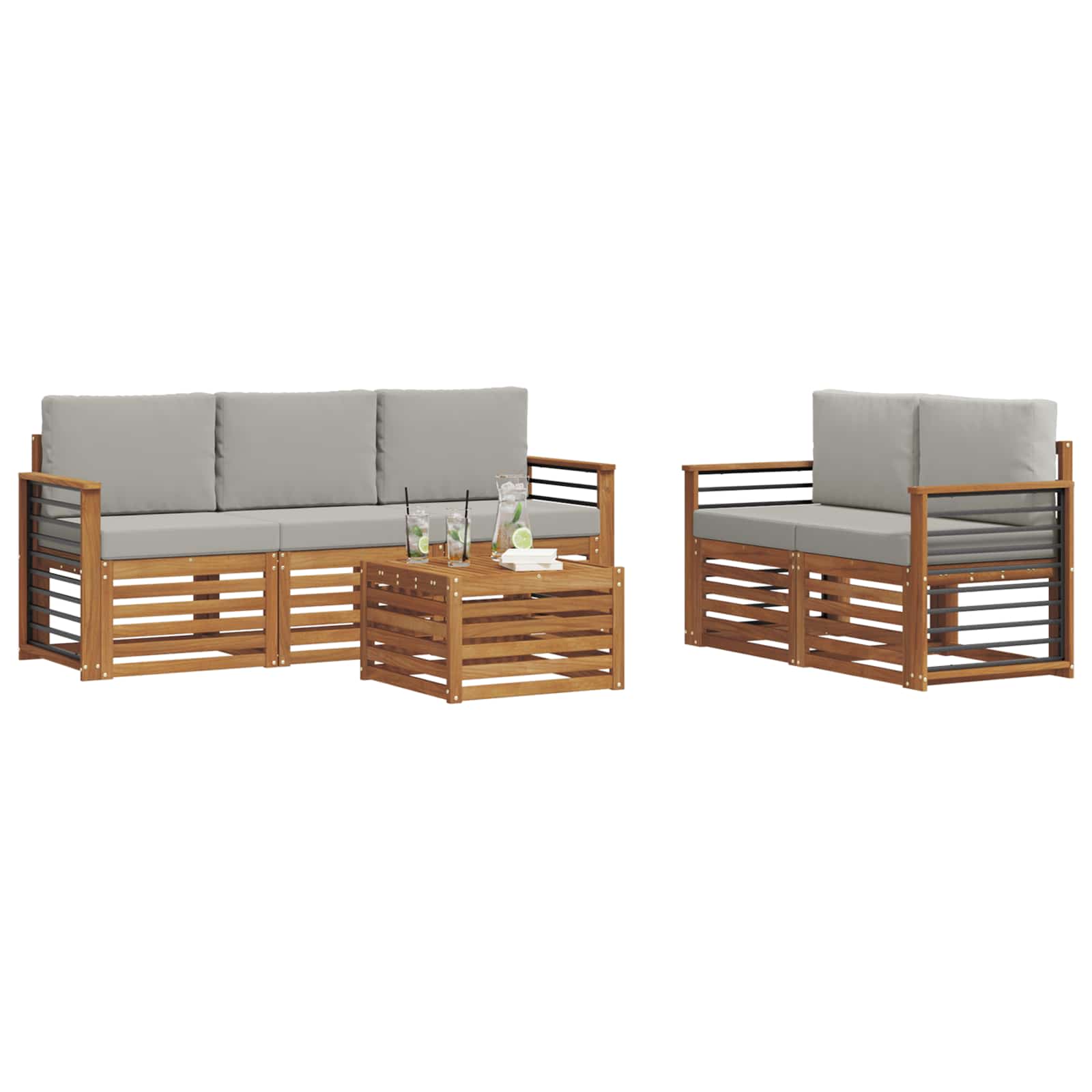 Sofa-Sets 6 pcs Natuurlijk en Lichtgrijs Massief Acaciahout image 3