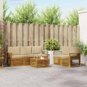 Sedežne garniture 6 pcs Naravna in bež Masiven les akacije