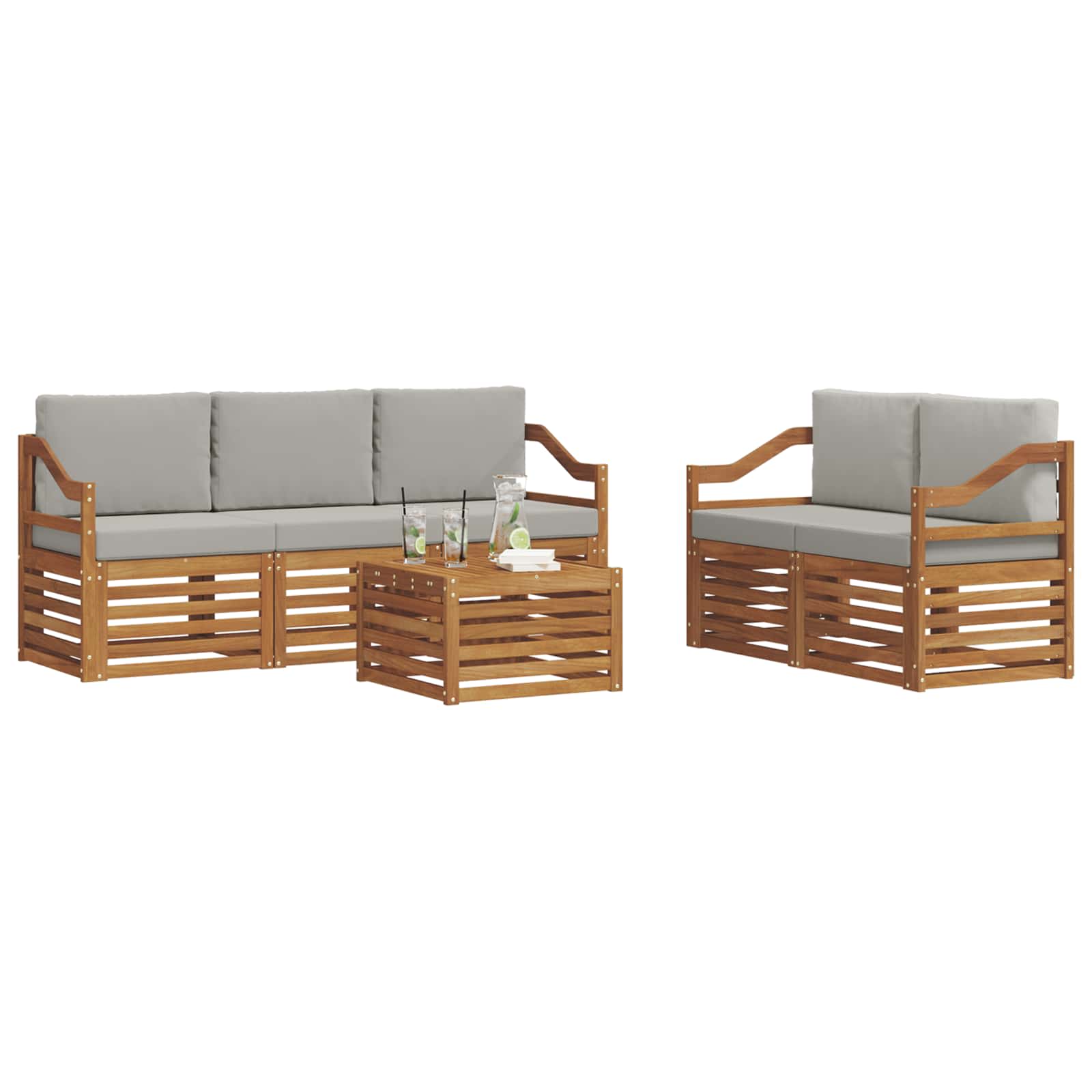 Sofa-Sets 6 pcs Natuurlijk en Lichtgrijs Massief Acaciahout image 3