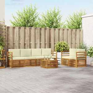 Zunanja garnitura za sedenje z blazino 7 pcs Naravna in smetana