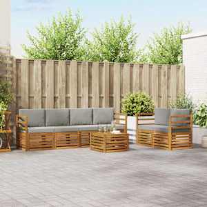 Zunanja garnitura za sedenje 7 pcs Naravna in svetlo siva