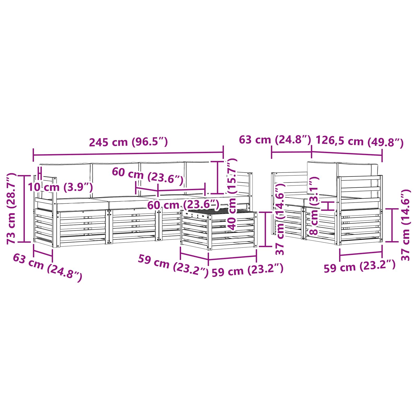 Sofa-Sets 7 pcs Natuurlijk en Lichtgrijs Massief Acaciahout image 7
