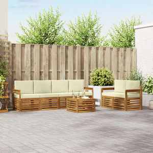 Zunanja garnitura za sedenje z blazino 7 pcs Naravna in smetana