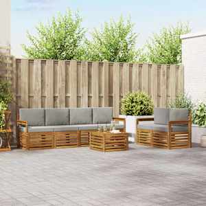 Zunanja garnitura za sedenje 7 pcs Naravna in svetlo siva