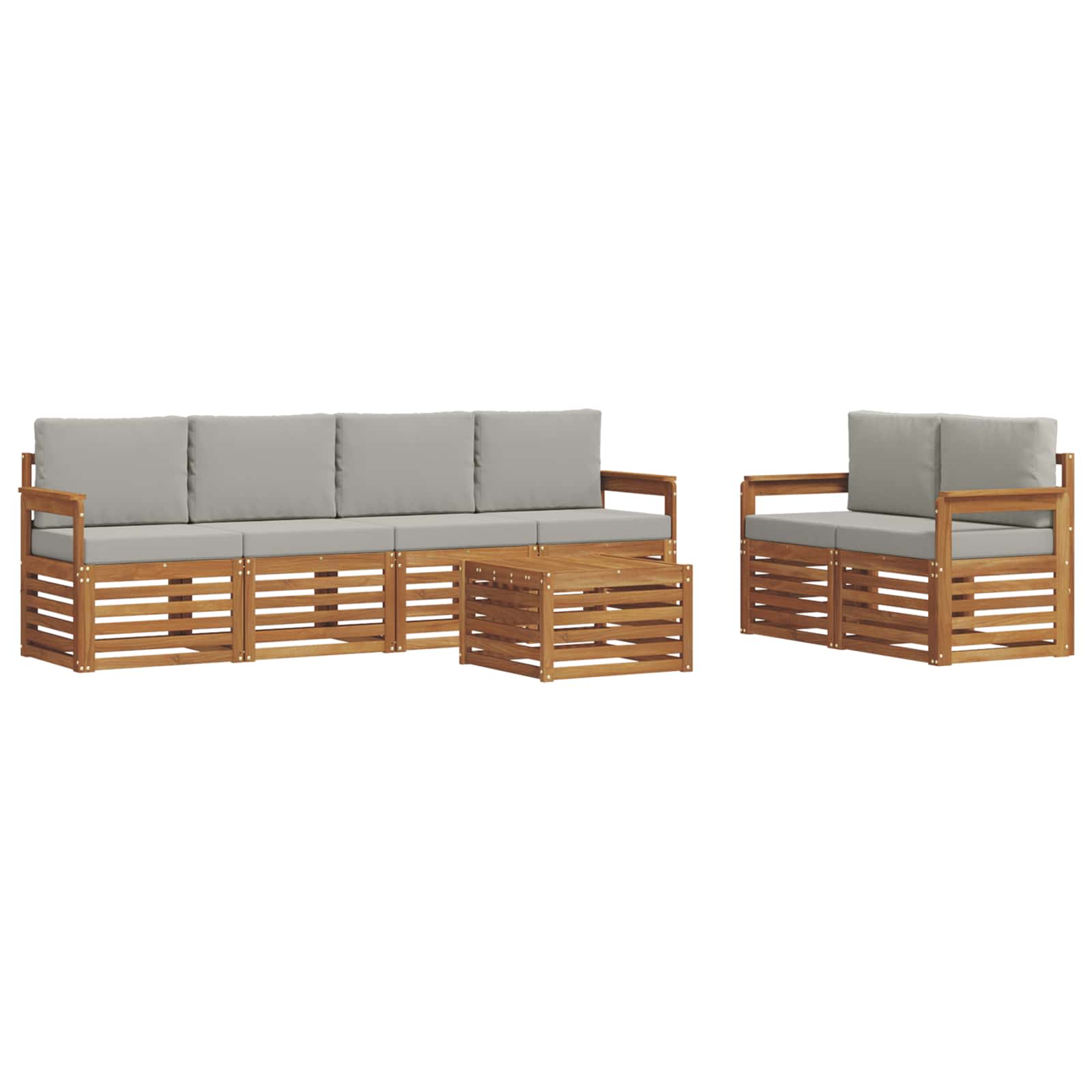 Sofa-Sets 7 pcs Natuurlijk en Lichtgrijs Massief Acaciahout image 2