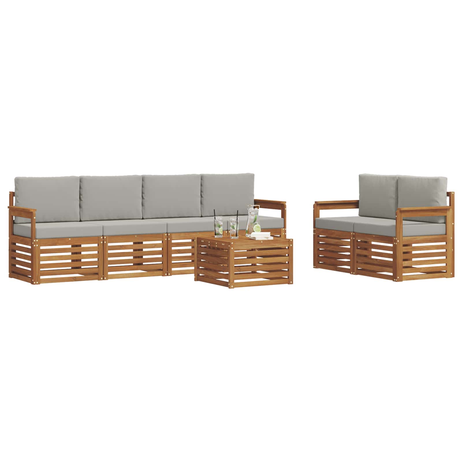 Sofa-Sets 7 pcs Natuurlijk en Lichtgrijs Massief Acaciahout image 3