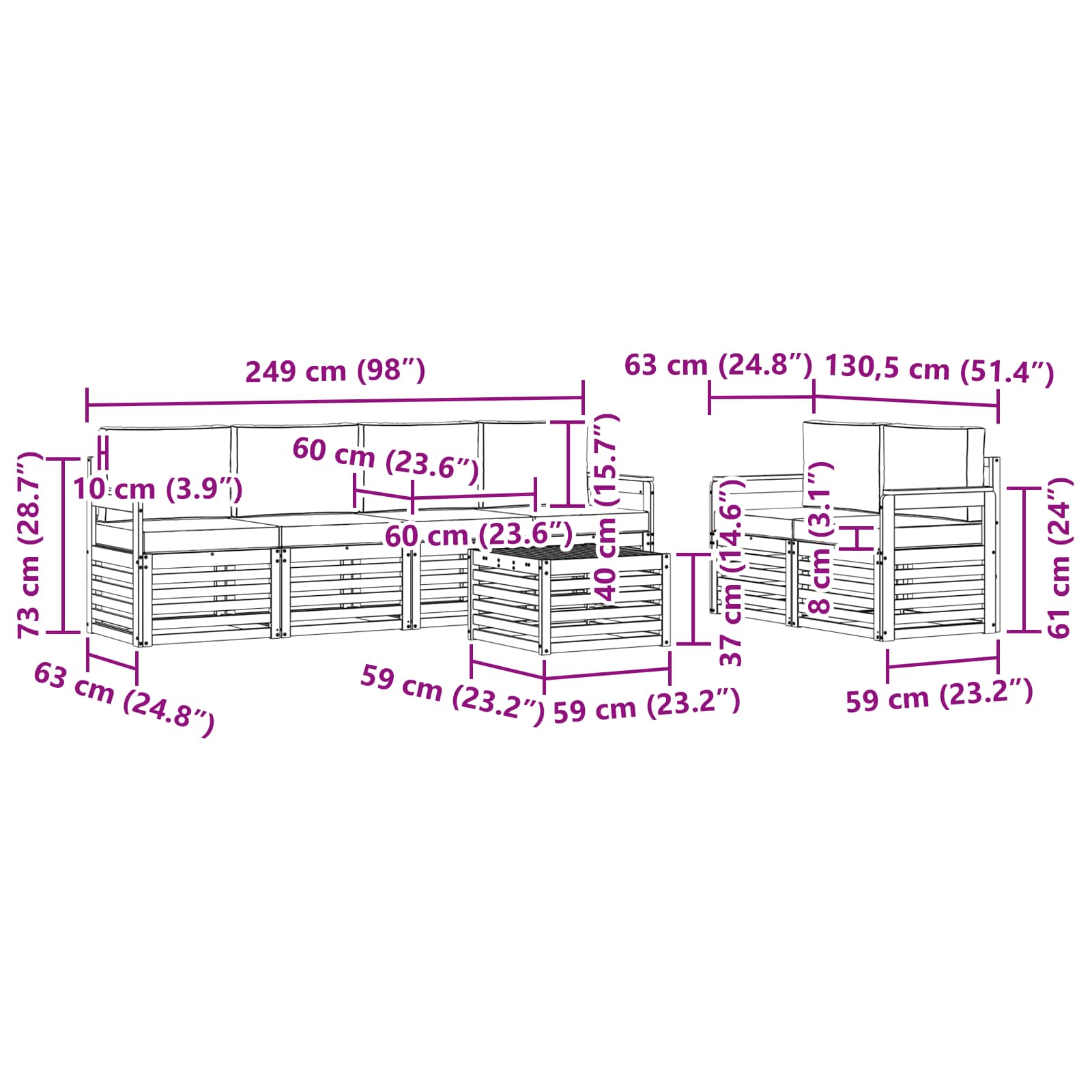 Sofa-Sets 7 pcs Natuurlijk en Lichtgrijs Massief Acaciahout image 7