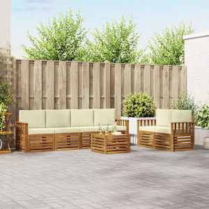 Zunanja garnitura za sedenje z blazino 7 pcs Naravna in smetana