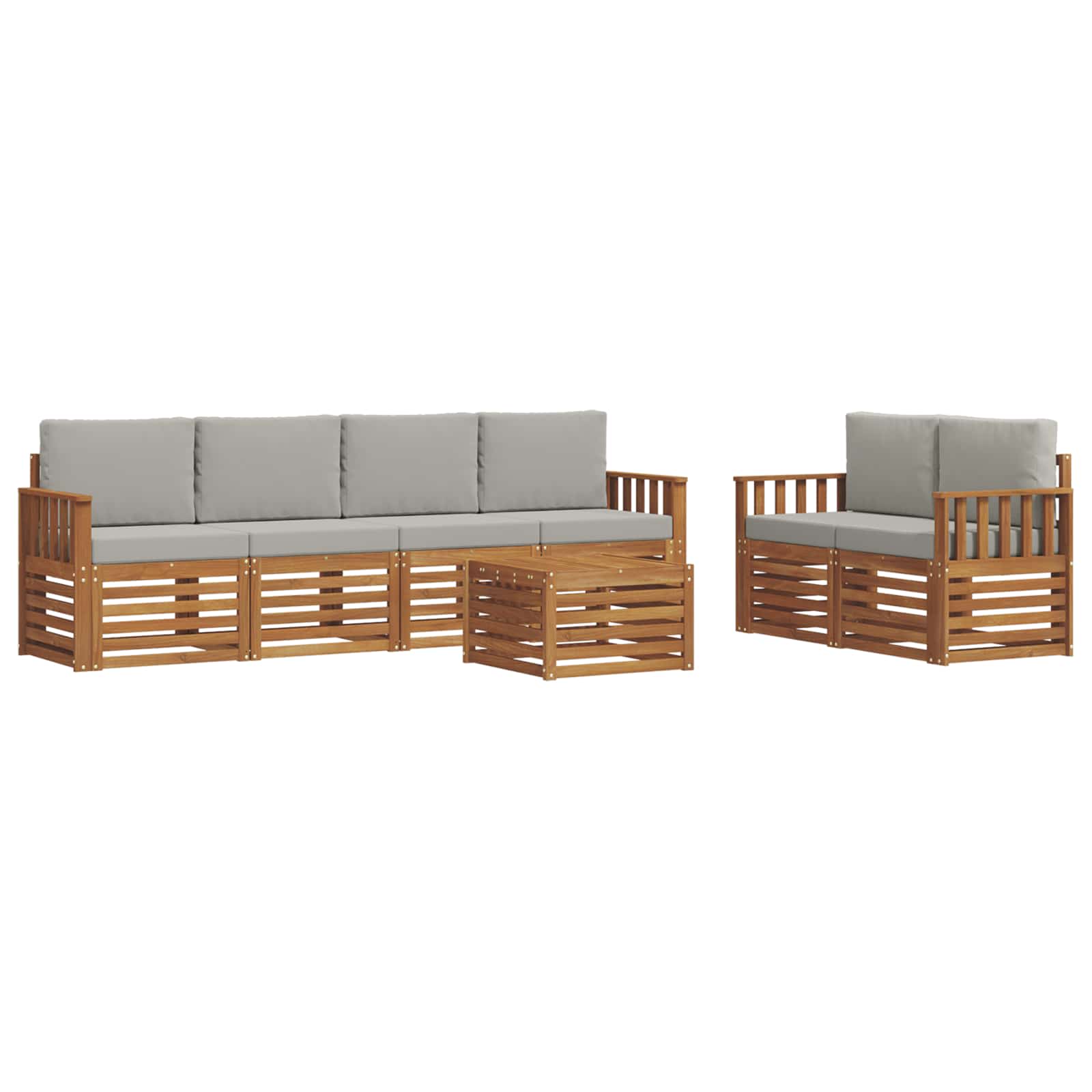 Thumbnail - vidaXL Sofagarnituren 7 pcs Natürlich und Hellgrau Massivholz Akazie