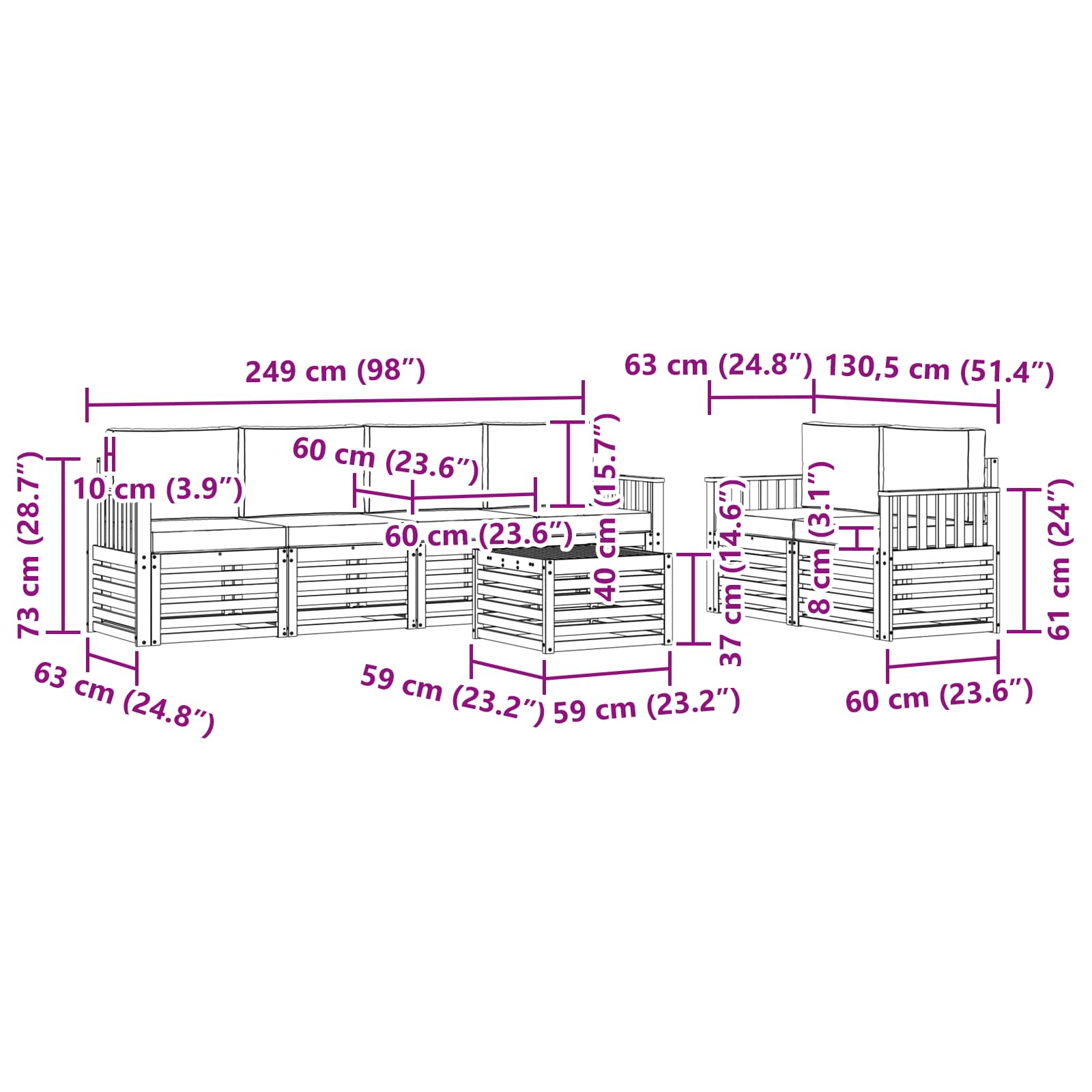 Sofa-Sets 7 pcs Natuurlijk en Lichtgrijs Massief Acaciahout image 8