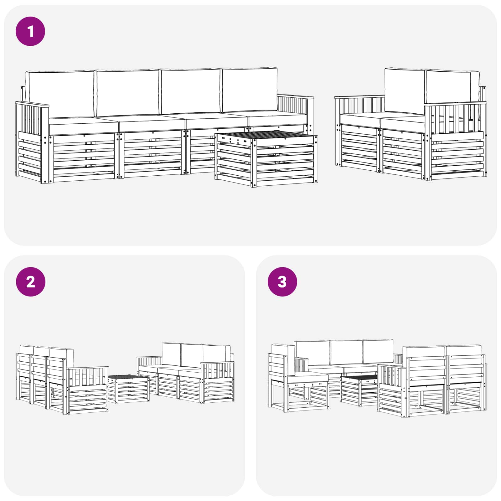 Sofa-Sets 7 pcs Natuurlijk en Lichtgrijs Massief Acaciahout image 7