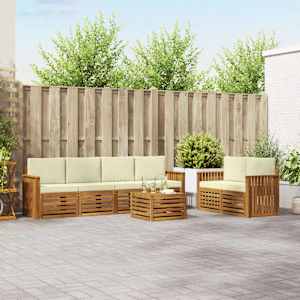 Zunanja garnitura za sedenje z blazino 7 pcs Naravna in smetana