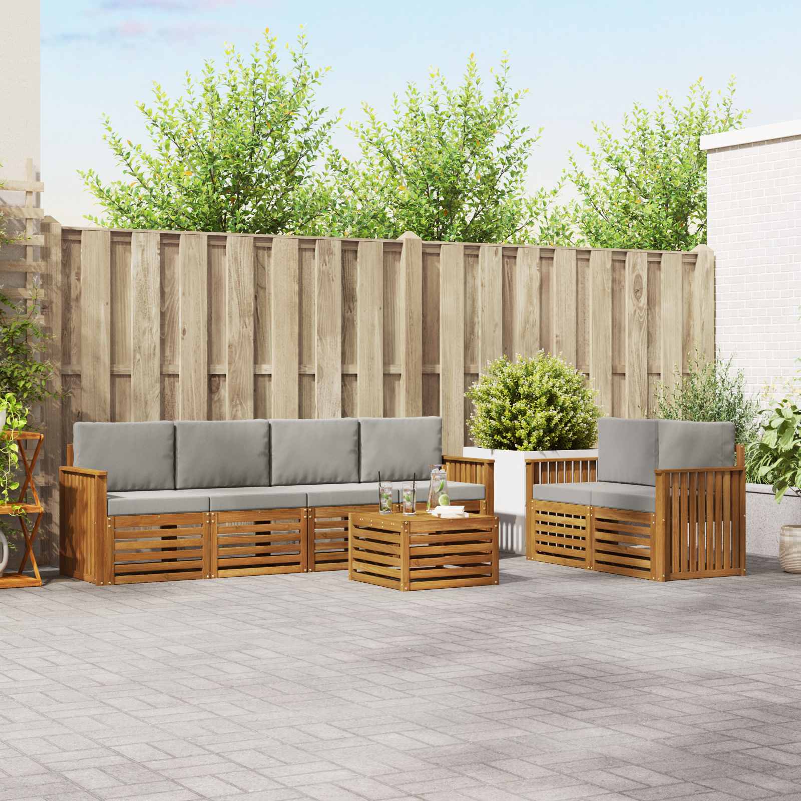 Sofa-Sets 7 pcs Natuurlijk en Lichtgrijs Massief Acaciahout image 1