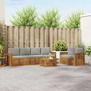 Zunanja garnitura za sedenje 7 pcs Naravna in svetlo siva