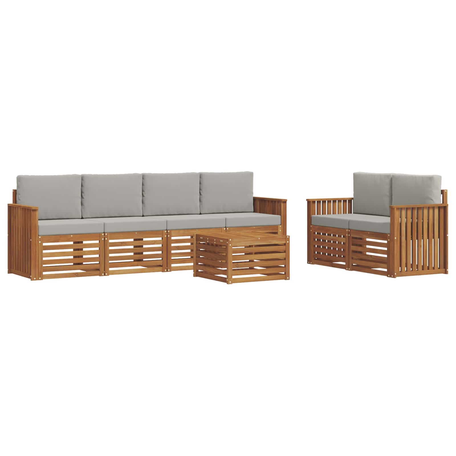 Sofa-Sets 7 pcs Natuurlijk en Lichtgrijs Massief Acaciahout image 2