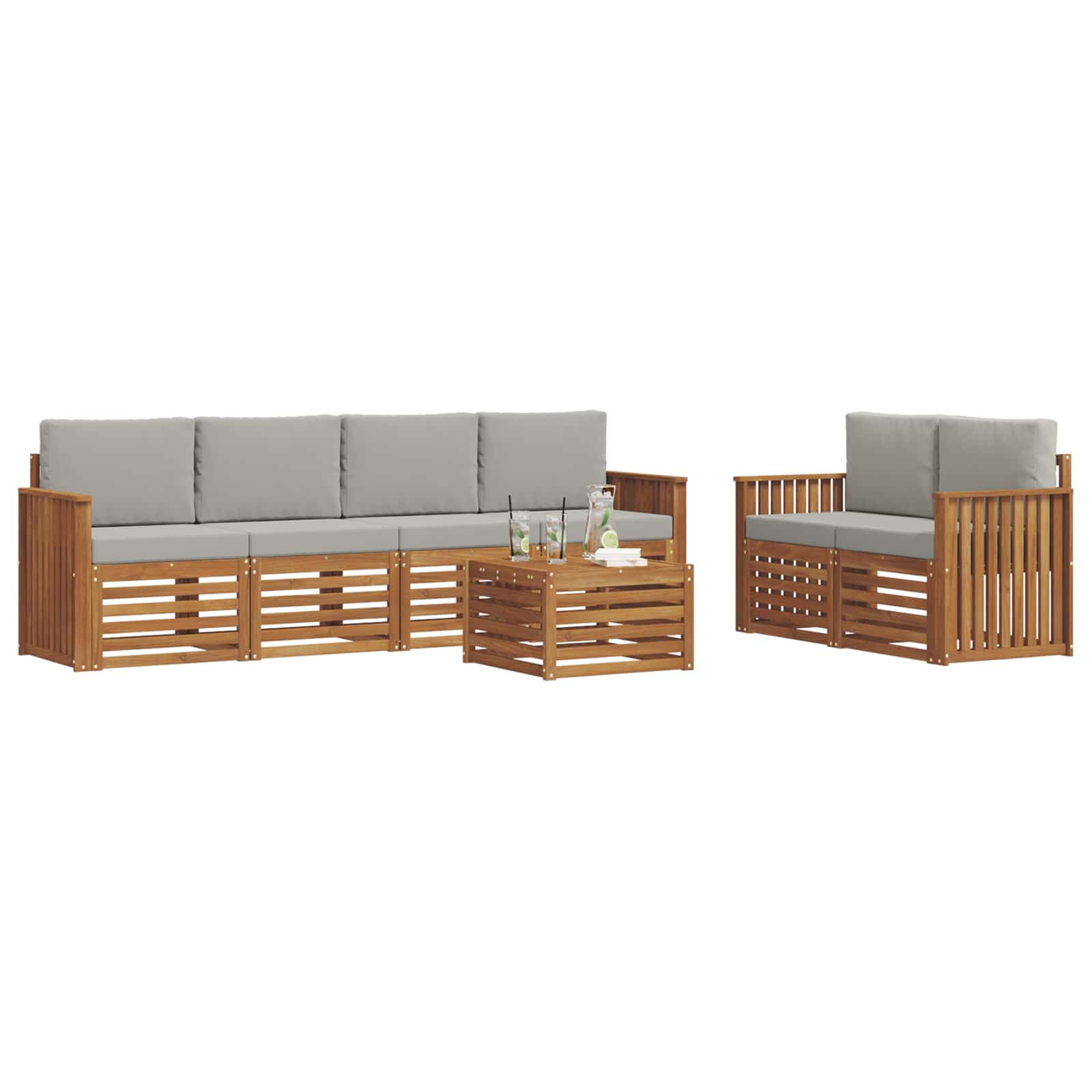 Thumbnail - vidaXL Outdoor-Sofagarnitur mit Kissen 7 pcs Natürlich und Hellgrau