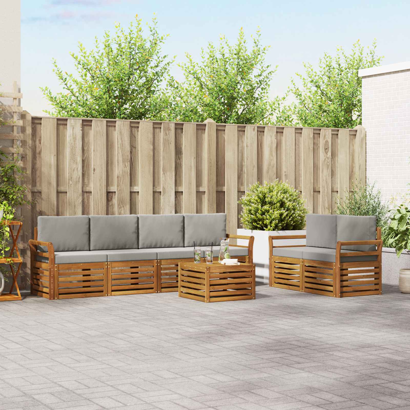 Sofa-Sets 7 pcs Natuurlijk en Lichtgrijs Massief Acaciahout image 1