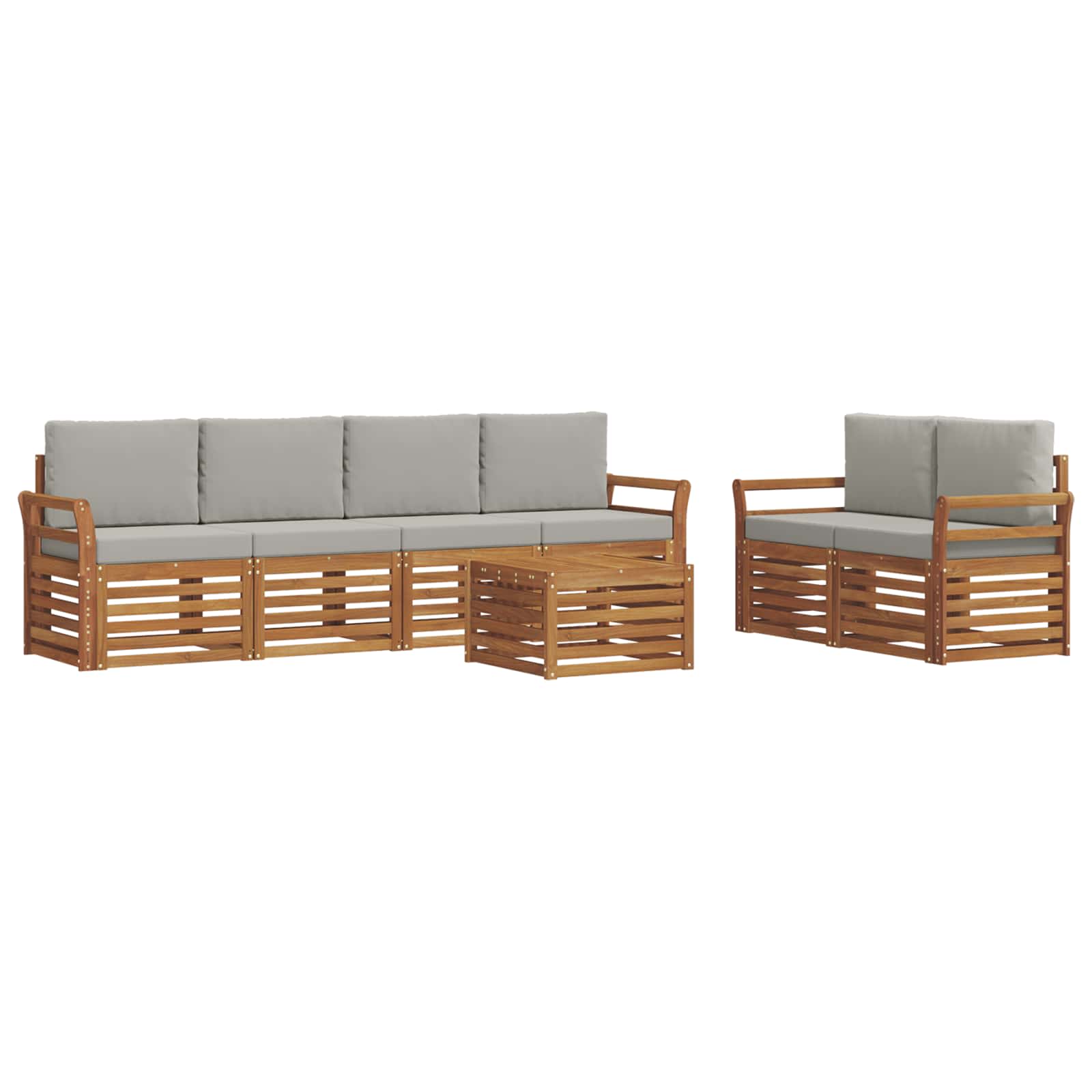 Sofa-Sets 7 pcs Natuurlijk en Lichtgrijs Massief Acaciahout image 2
