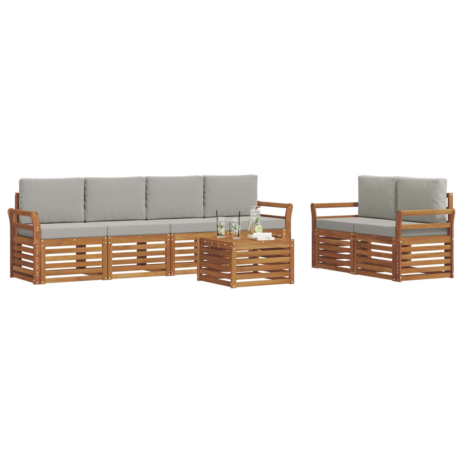 Sofa-Sets 7 pcs Natuurlijk en Lichtgrijs Massief Acaciahout image 3