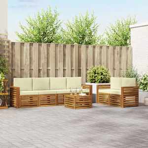 Zunanja garnitura za sedenje z blazino 7 pcs Naravna in smetana