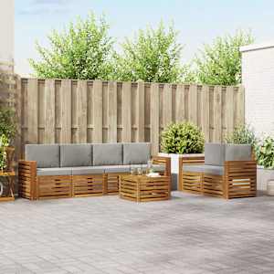 Zunanja garnitura za sedenje 7 pcs Naravna in svetlo siva