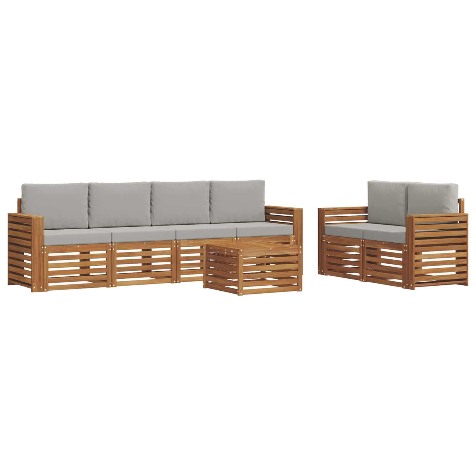 Sofa-Sets 7 pcs Natuurlijk en Lichtgrijs Massief Acaciahout image 2