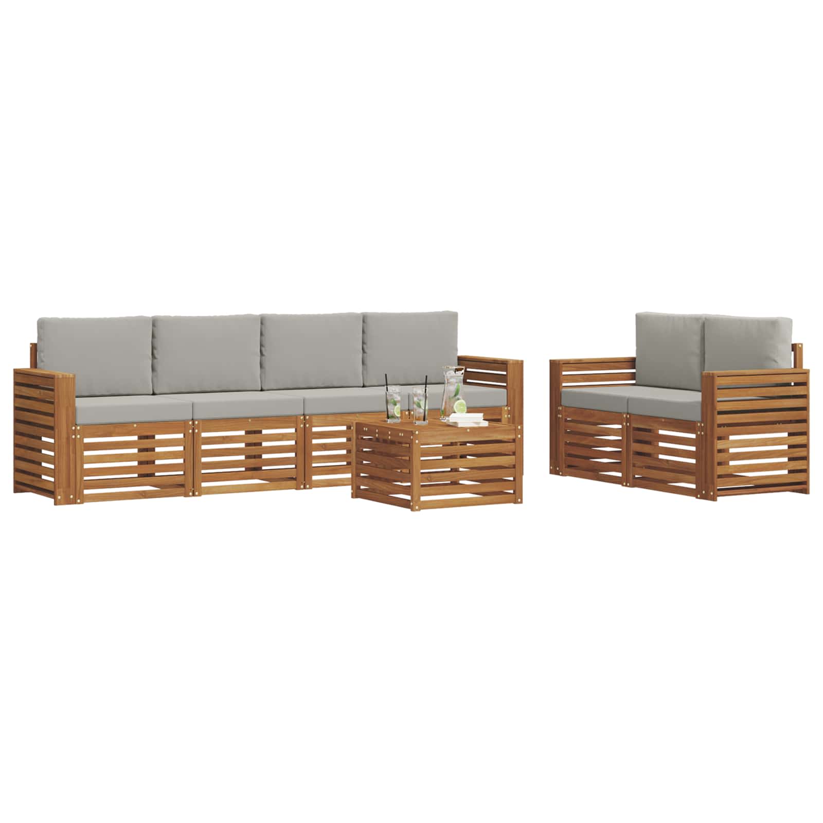 Sofa-Sets 7 pcs Natuurlijk en Lichtgrijs Massief Acaciahout image 3