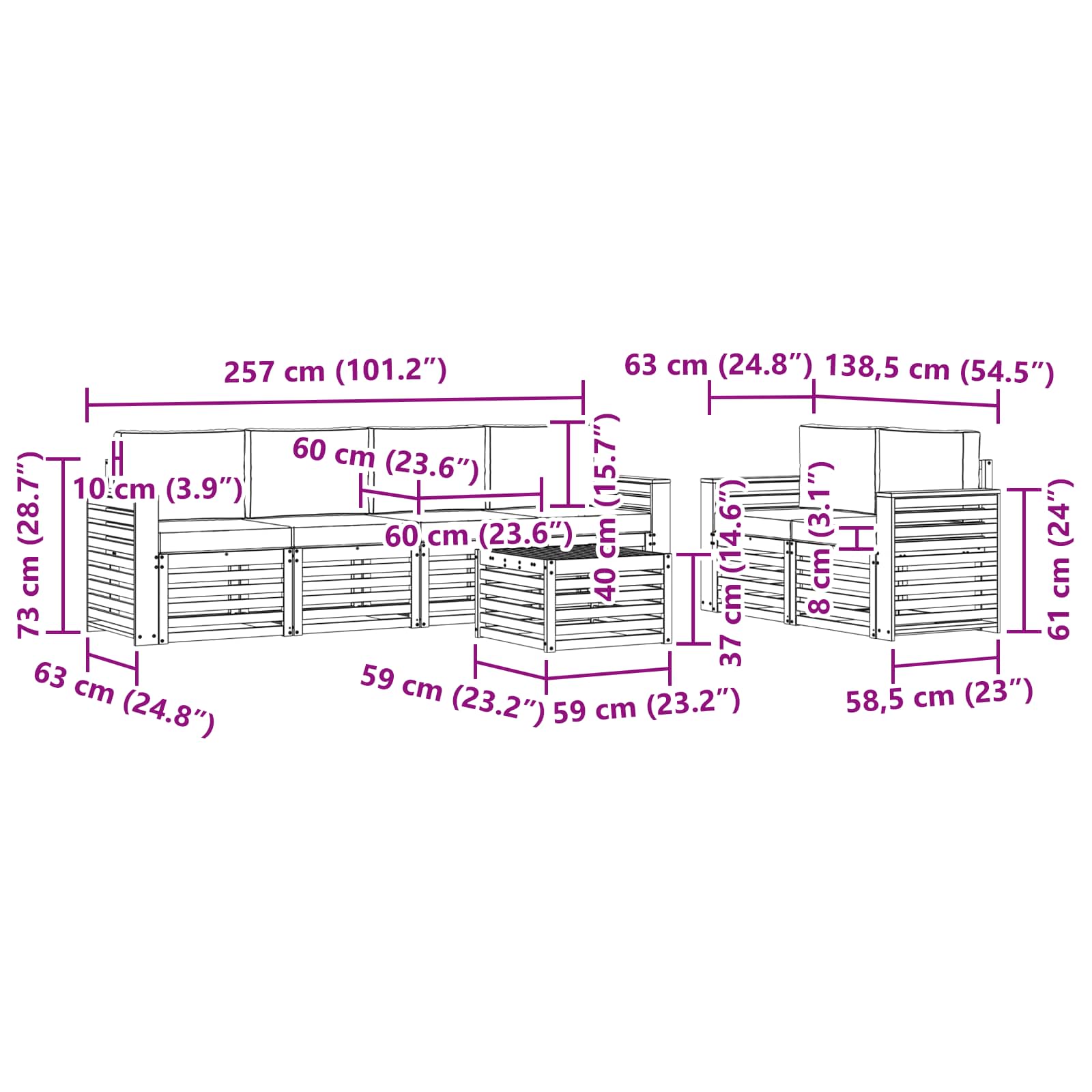 Sofa-Sets 7 pcs Natuurlijk en Lichtgrijs Massief Acaciahout image 7