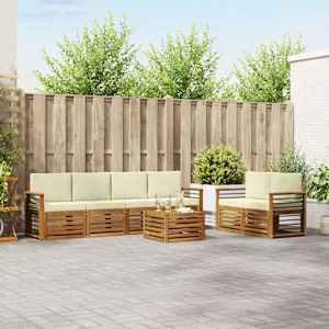 Zunanja garnitura za sedenje z blazino 7 pcs Naravna in smetana