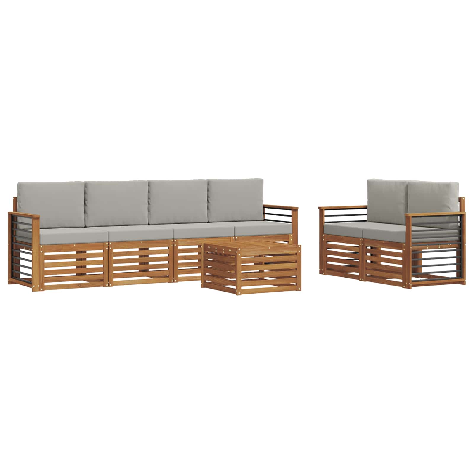 Sofa-Sets 7 pcs Natuurlijk en Lichtgrijs Massief Acaciahout image 2