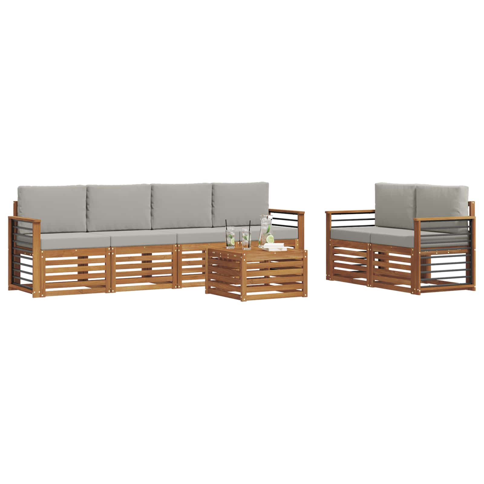 Sofa-Sets 7 pcs Natuurlijk en Lichtgrijs Massief Acaciahout image 3