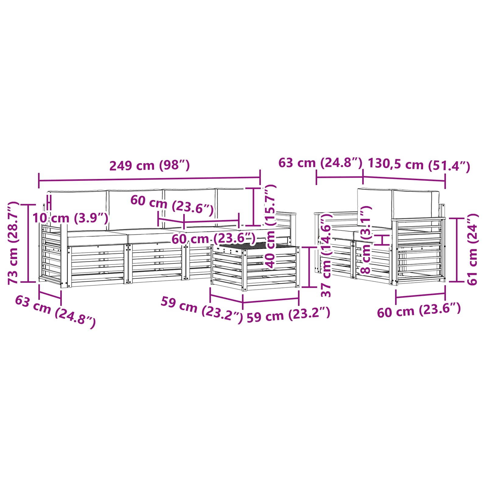 Sofa-Sets 7 pcs Natuurlijk en Lichtgrijs Massief Acaciahout image 7