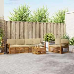 Zunanja garnitura za sedenje z blazino 7 pcs Naravna in bež