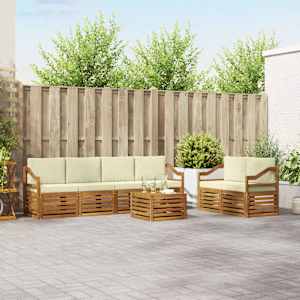 Zunanja garnitura za sedenje z blazino 7 pcs Naravna in smetana