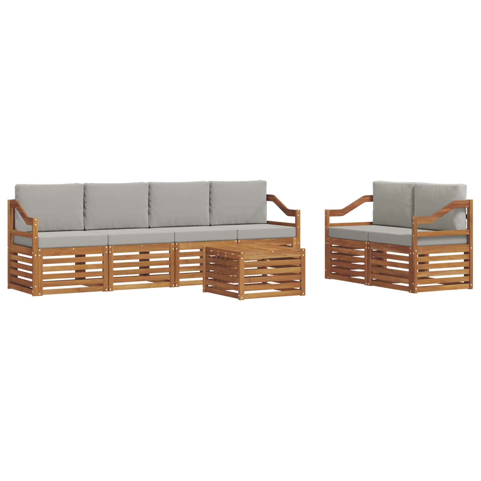 Sofa-Sets 7 pcs Natuurlijk en Lichtgrijs Massief Acaciahout image 2