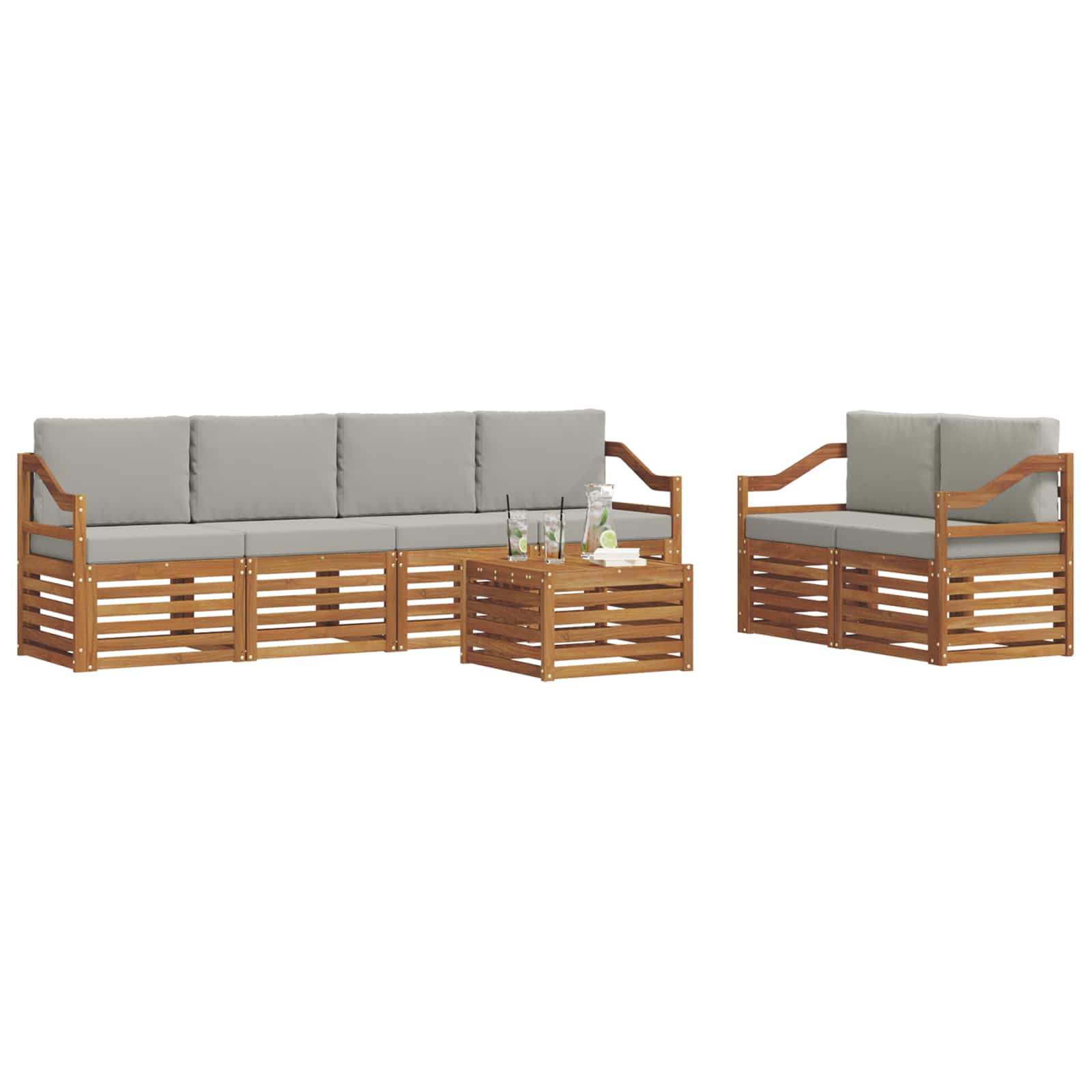 Sofa-Sets 7 pcs Natuurlijk en Lichtgrijs Massief Acaciahout image 3