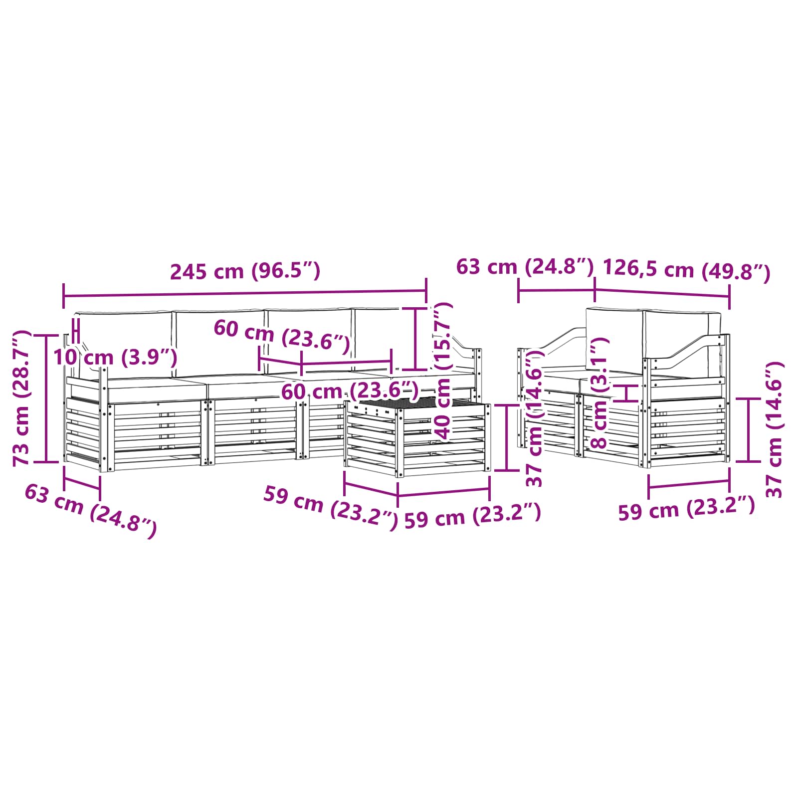Sofa-Sets 7 pcs Natuurlijk en Lichtgrijs Massief Acaciahout image 7