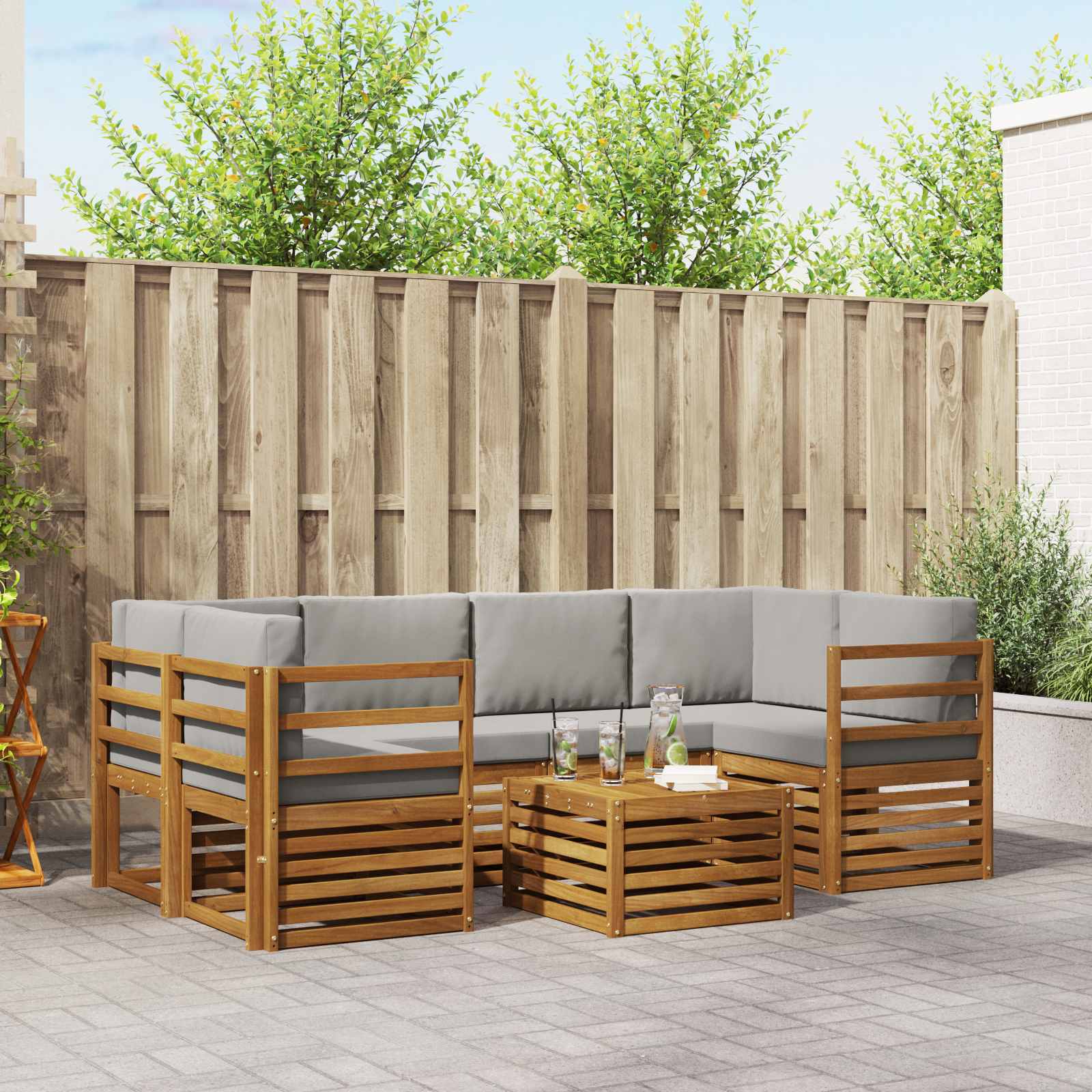 Sofa-Sets 7 pcs Natuurlijk en Lichtgrijs Massief Acaciahout image 1