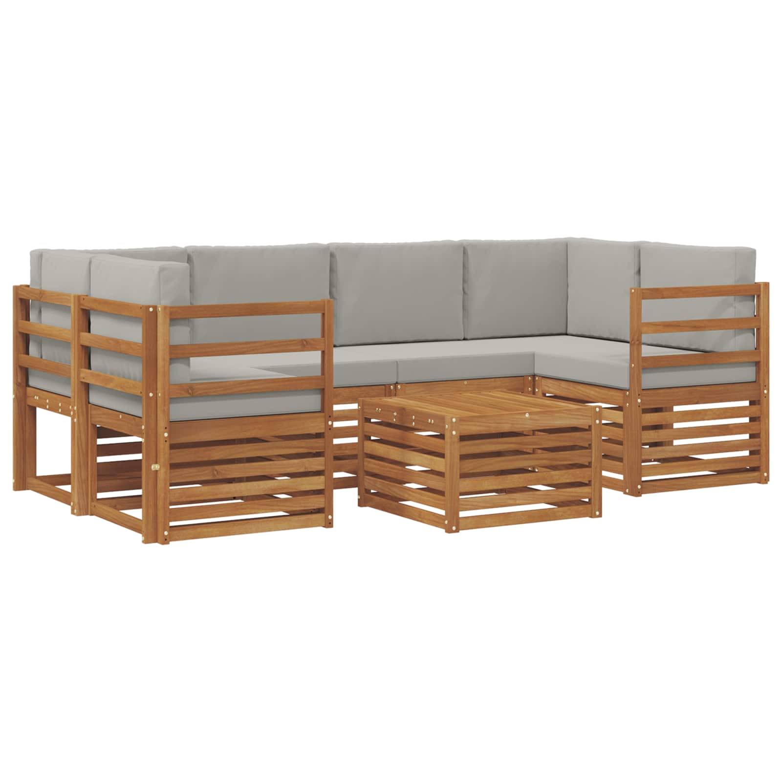 Sofa-Sets 7 pcs Natuurlijk en Lichtgrijs Massief Acaciahout image 2