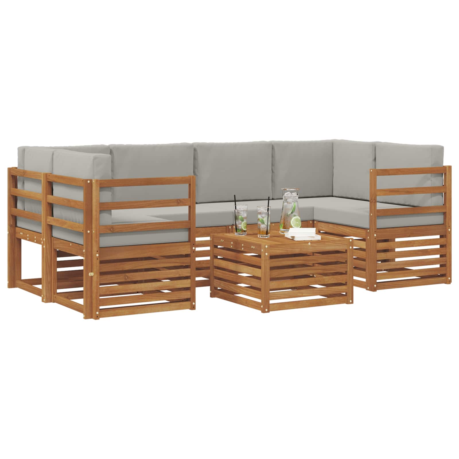 Sofa-Sets 7 pcs Natuurlijk en Lichtgrijs Massief Acaciahout image 3