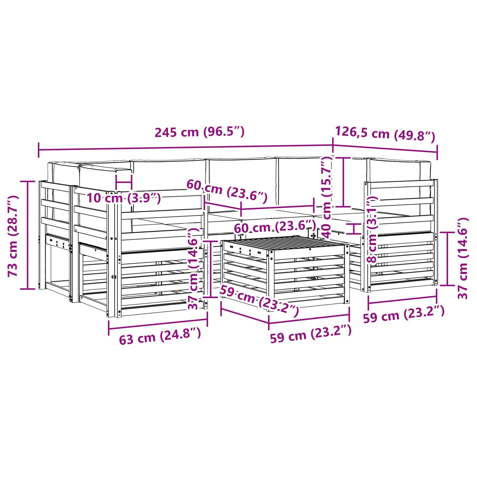 Sofa-Sets 7 pcs Natuurlijk en Lichtgrijs Massief Acaciahout image 8