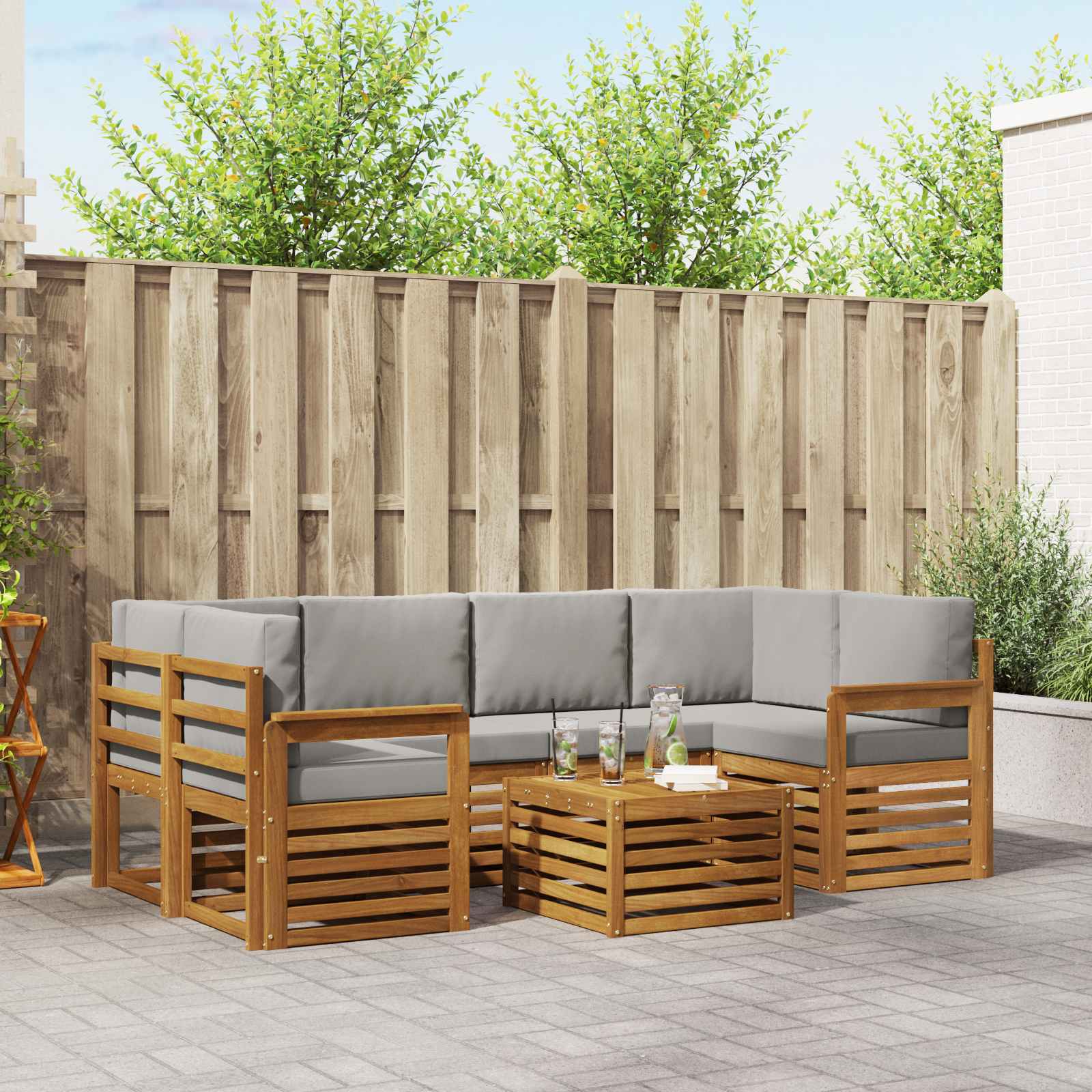 Sofa-Sets 7 pcs Natuurlijk en Lichtgrijs Massief Acaciahout image 1