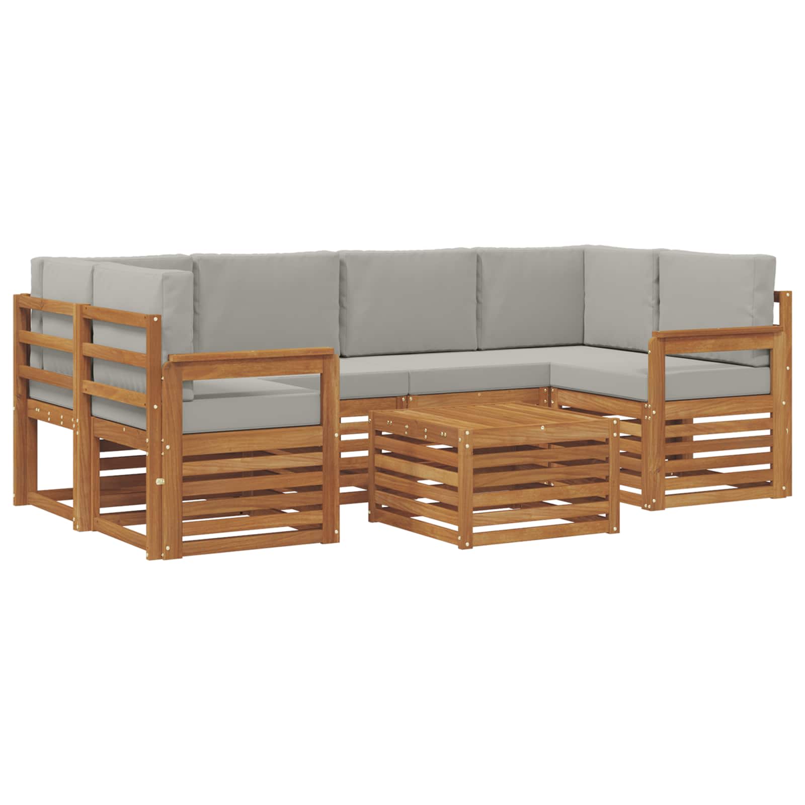 Sofa-Sets 7 pcs Natuurlijk en Lichtgrijs Massief Acaciahout image 2