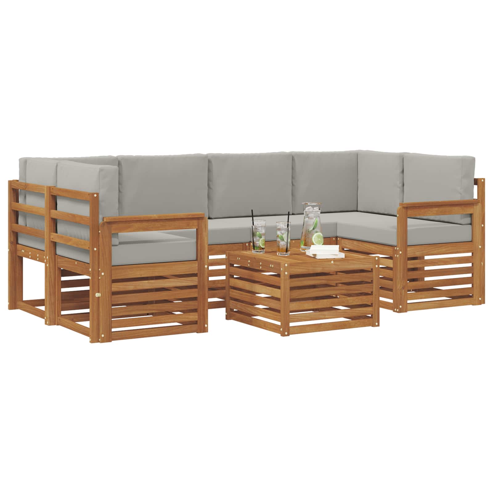 Sofa-Sets 7 pcs Natuurlijk en Lichtgrijs Massief Acaciahout image 3