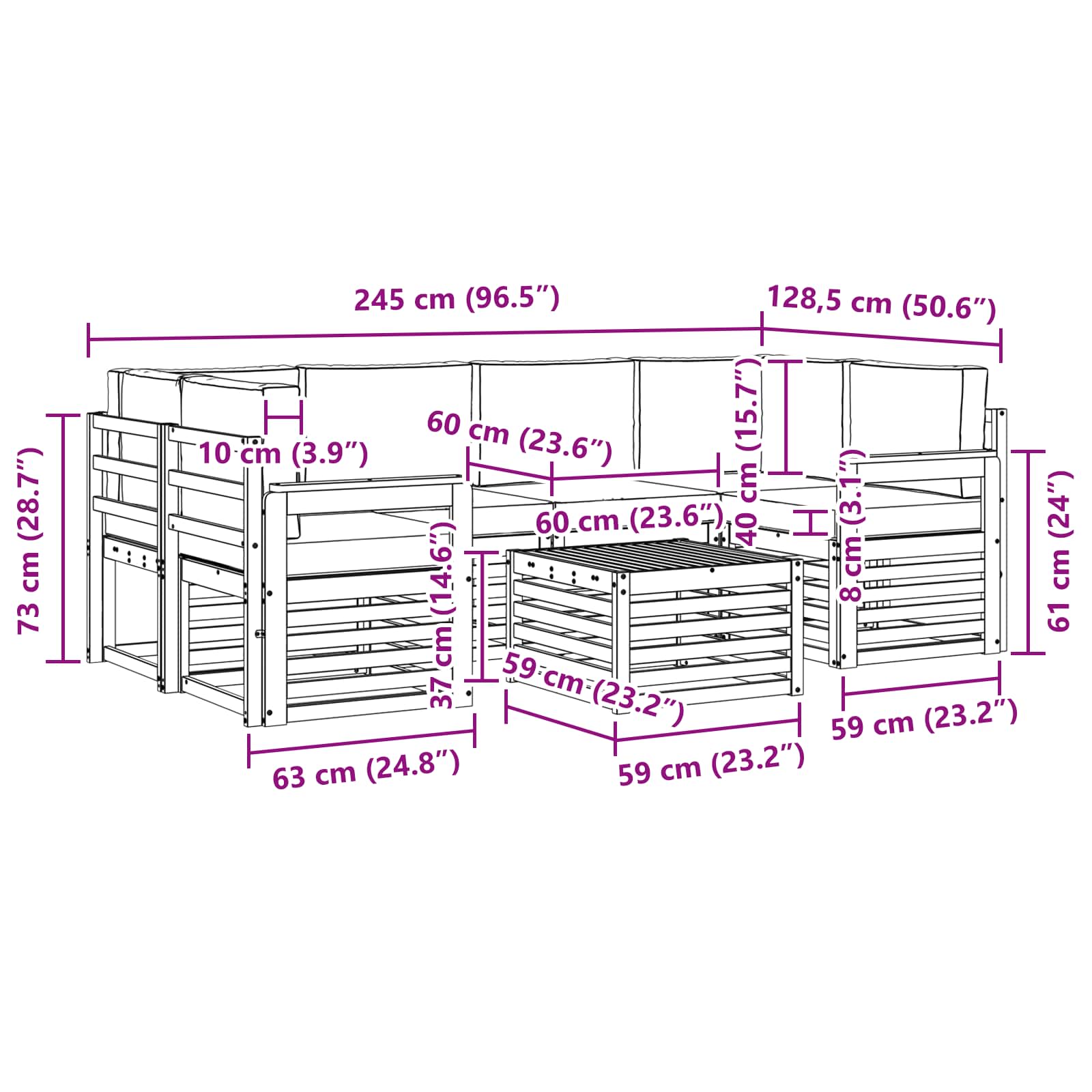 Sofa-Sets 7 pcs Natuurlijk en Lichtgrijs Massief Acaciahout image 8