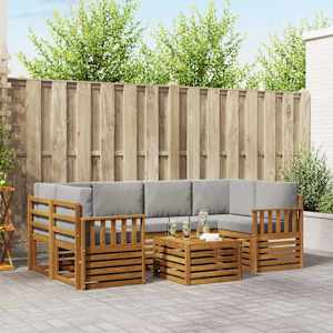 Zunanja garnitura za sedenje 7 pcs Naravna in svetlo siva