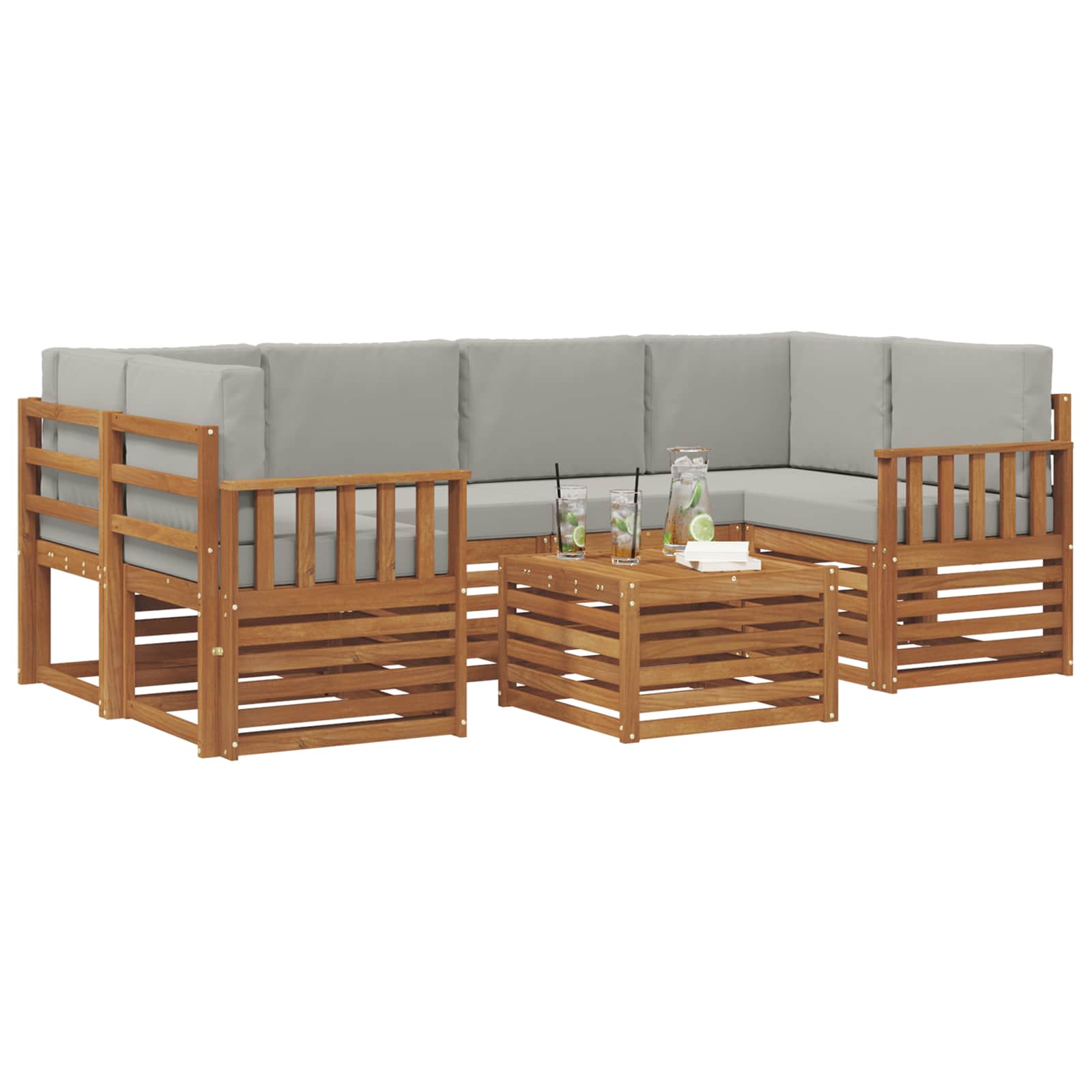 Sofa-Sets 7 pcs Natuurlijk en Lichtgrijs Massief Acaciahout image 3