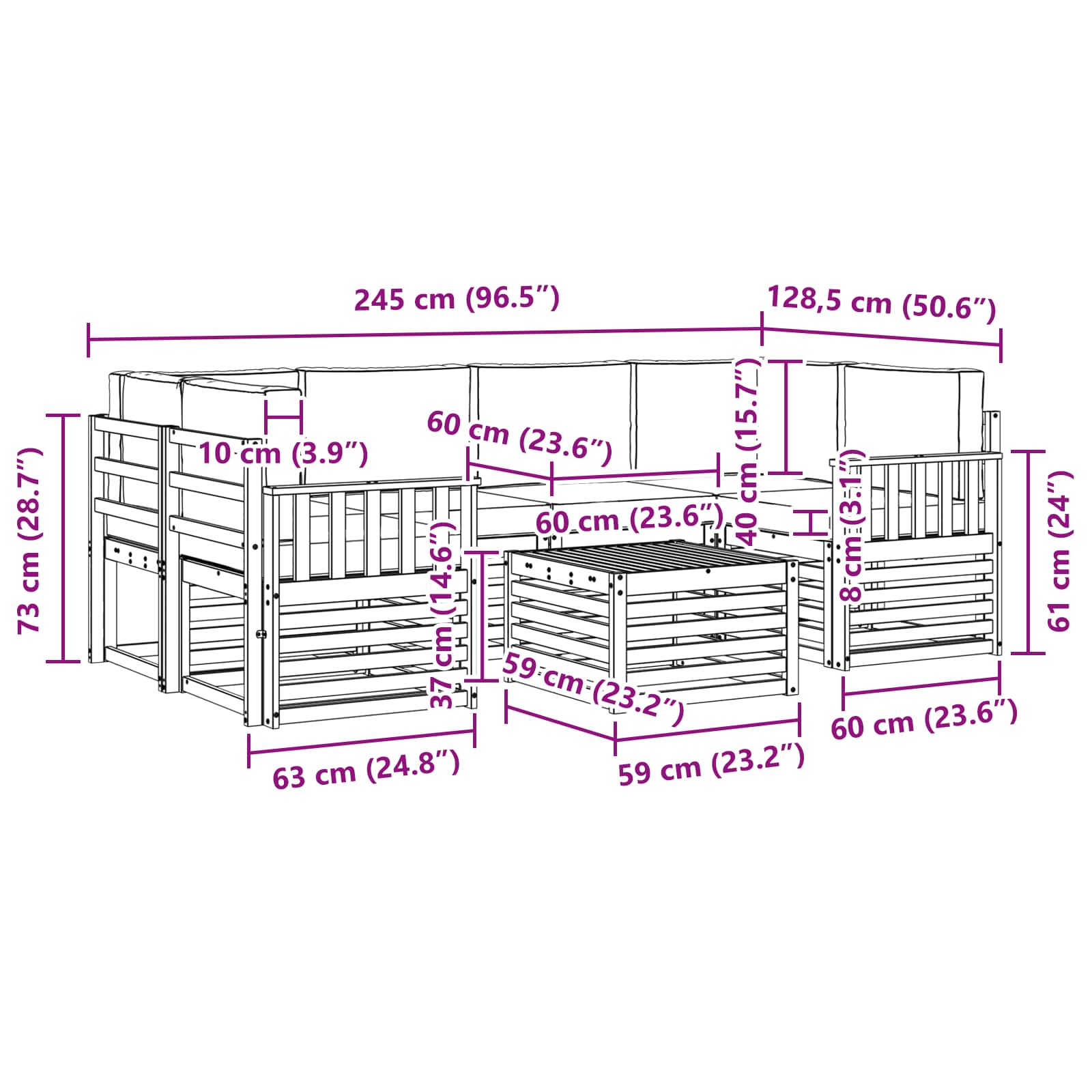 Sofa-Sets 7 pcs Natuurlijk en Lichtgrijs Massief Acaciahout image 8
