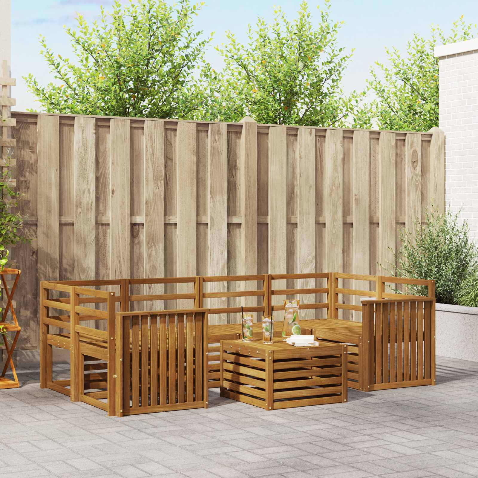 Sedežne garniture 7 pcs Naravna Masiven les akacije